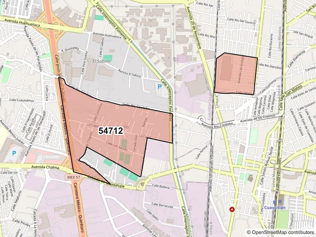 Mapa del código postal 54712, Cuautitlán Izcalli, México