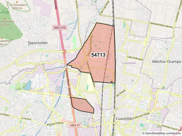 Mapa del código postal 54713, Cuautitlán Izcalli, México