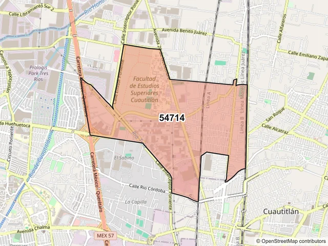 Mapa del código postal 54714, Cuautitlán Izcalli, México