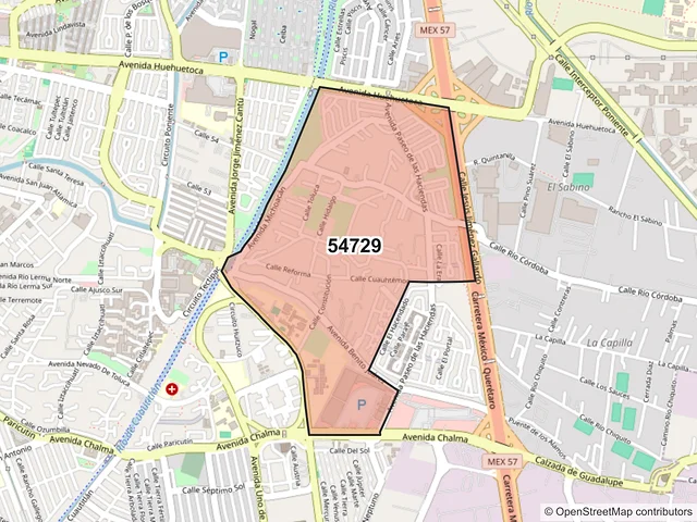 Mapa del código postal 54729, Cuautitlán Izcalli, México