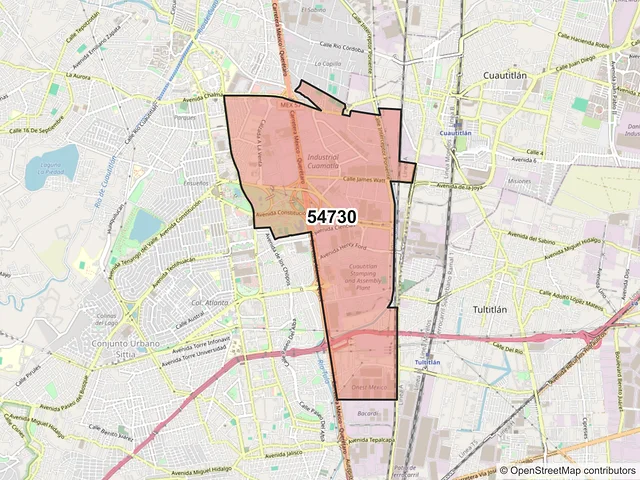 Mapa del código postal 54730, Cuautitlán Izcalli, México