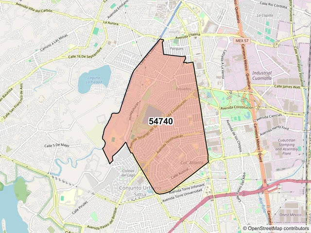 Mapa del código postal 54740, Cuautitlán Izcalli, México