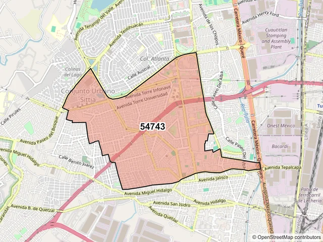 Mapa del código postal 54743, Cuautitlán Izcalli, México