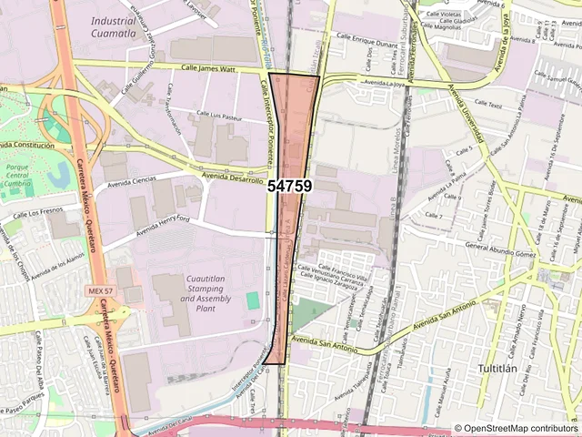 Mapa del código postal 54759, Cuautitlán Izcalli, México