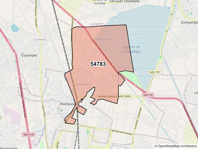 Mapa del código postal 54783, Teoloyucan, México