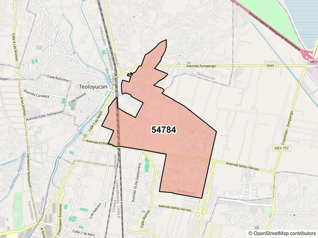 Mapa del código postal 54784, Teoloyucan, México