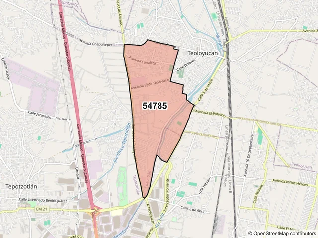 Mapa del código postal 54785, Teoloyucan, México
