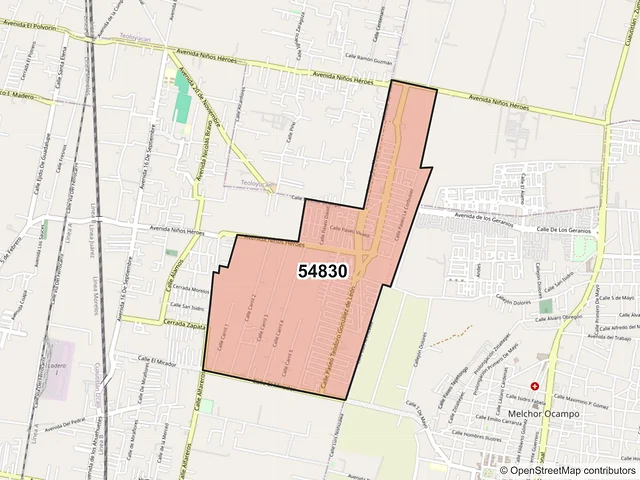 Mapa del código postal 54830, Cuautitlán, México