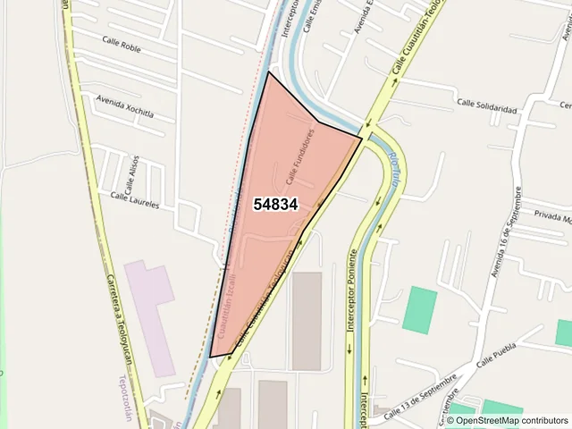Mapa del código postal 54834, Cuautitlán, México