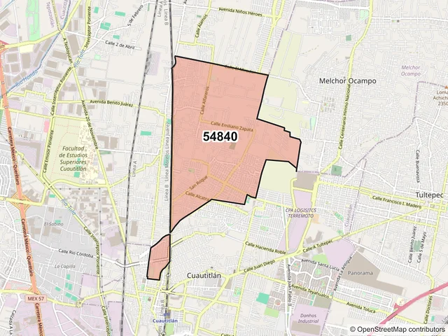 Mapa del código postal 54840, Cuautitlán, México