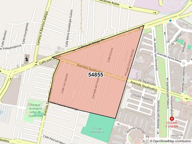 Mapa del código postal 54855, Cuautitlán, México