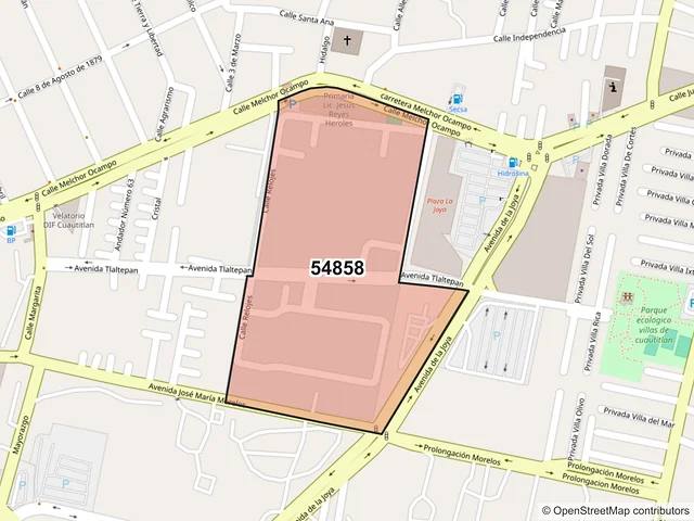 Mapa del código postal 54858, Cuautitlán, México