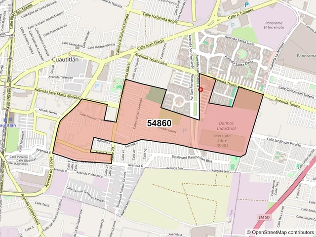 Mapa del código postal 54860, Cuautitlán, México