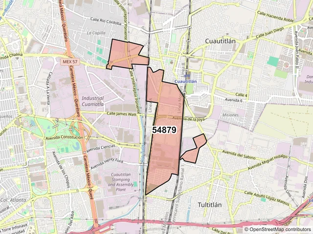 Mapa del código postal 54879, Cuautitlán, México