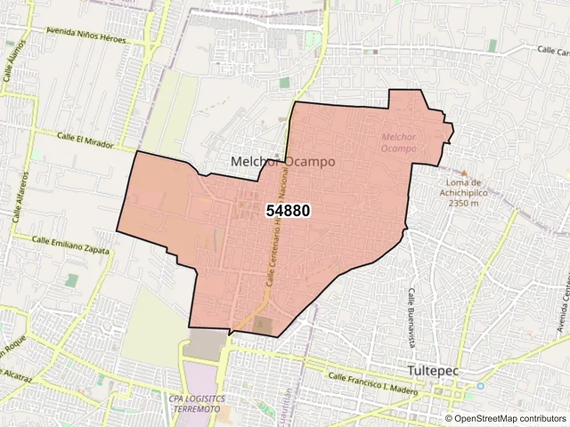 Mapa del código postal 54880, Melchor Ocampo, México