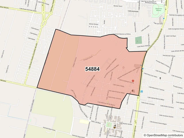 Mapa del código postal 54884, Melchor Ocampo, México