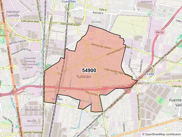 Mapa del código postal 54900, Tultitlán, México