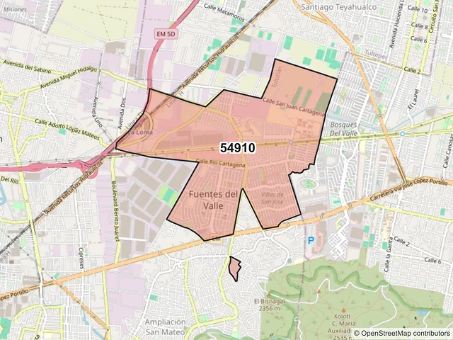 Mapa del código postal 54910, Tultitlán, México