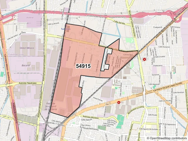 Mapa del código postal 54915, Tultitlán, México