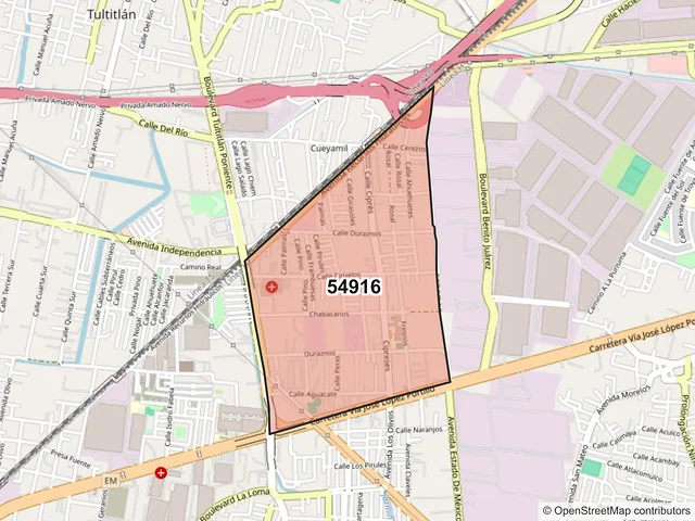 Mapa del código postal 54916, Tultitlán, México