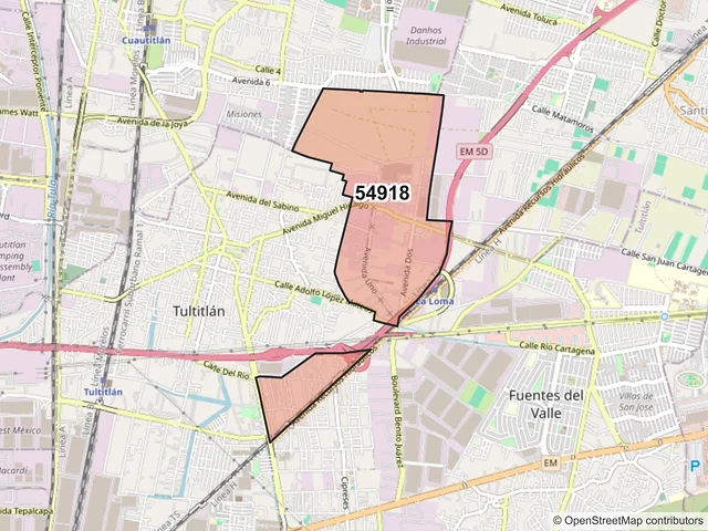 Mapa del código postal 54918, Tultitlán, México