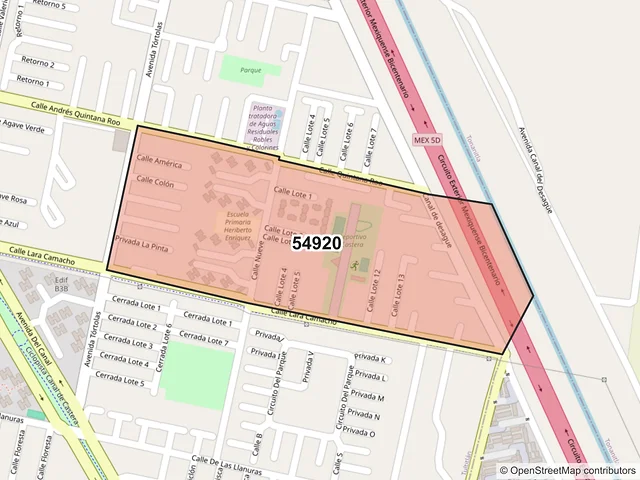 Mapa del código postal 54920, Tultitlán, México