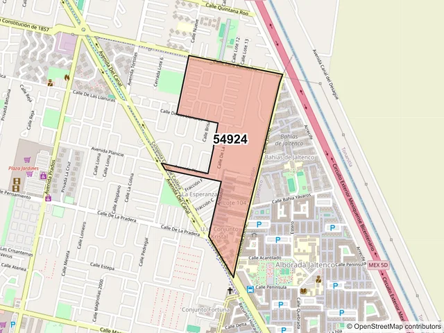 Mapa del código postal 54924, Tultitlán, México