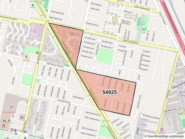 Mapa del código postal 54925, Tultitlán, México