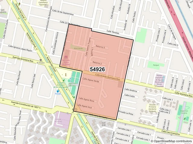Mapa del código postal 54926, Tultitlán, México