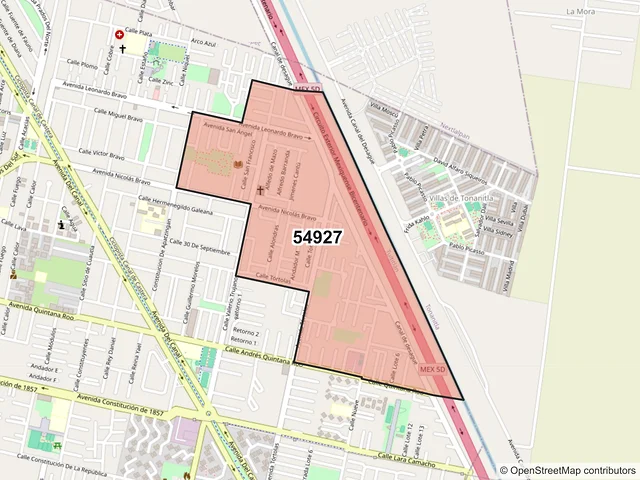 Mapa del código postal 54927, Tultitlán, México