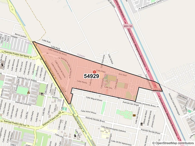 Mapa del código postal 54929, Tultitlán, México