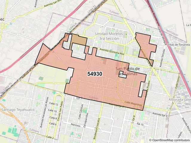 Mapa del código postal 54930, Tultitlán, México