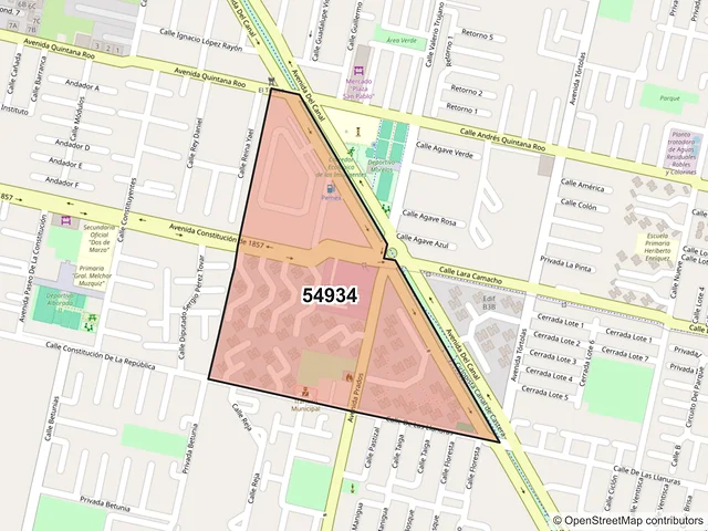 Mapa del código postal 54934, Tultitlán, México