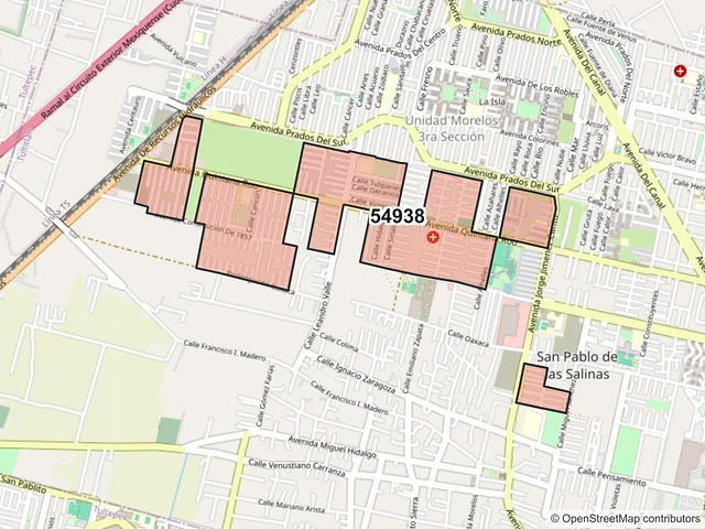 Mapa del código postal 54938, Tultitlán, México