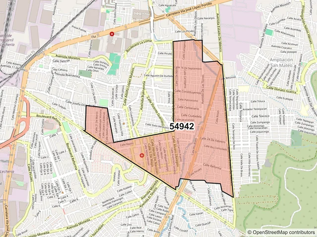 Mapa del código postal 54942, Tultitlán, México