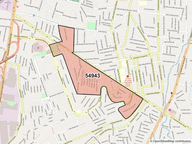 Mapa del código postal 54943, Tultitlán, México