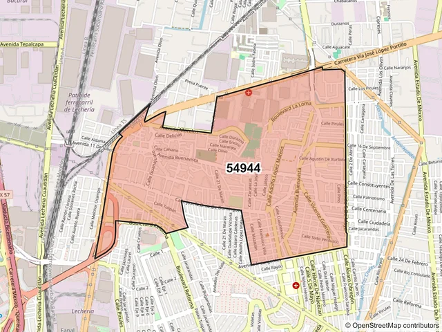 Mapa del código postal 54944, Tultitlán, México