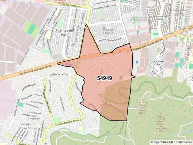 Mapa del código postal 54949, Tultitlán, México
