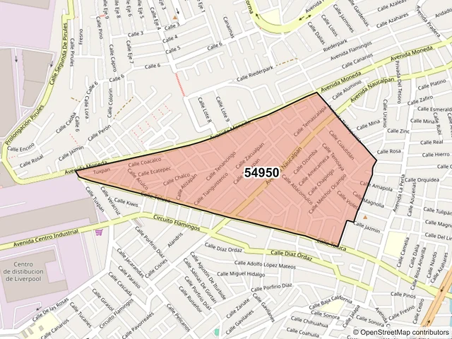 Mapa del código postal 54950, Tultitlán, México