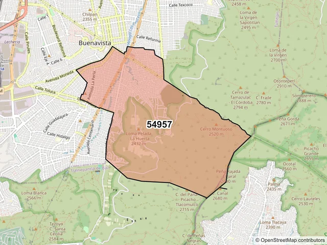 Mapa del código postal 54957, Tultitlán, México
