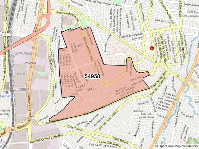Mapa del código postal 54958, Tultitlán, México