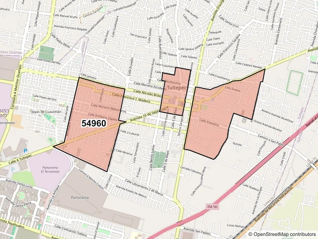 Mapa del código postal 54960, Tultepec, México