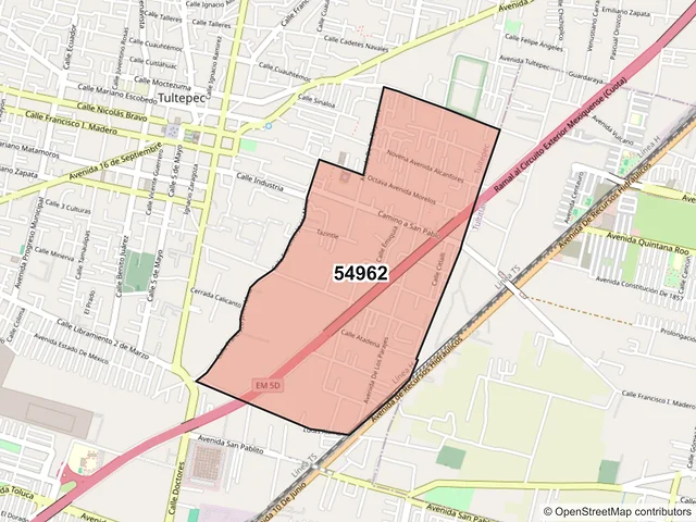 Mapa del código postal 54962, Tultepec, México