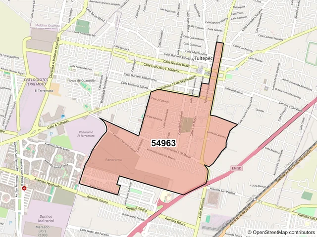 Mapa del código postal 54963, Tultepec, México