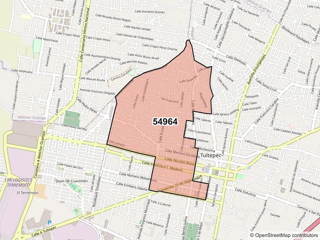 Mapa del código postal 54964, Tultepec, México