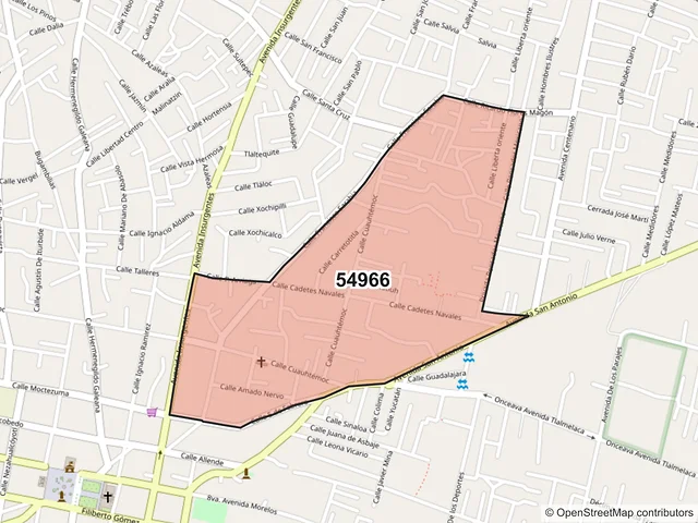 Mapa del código postal 54966, Tultepec, México