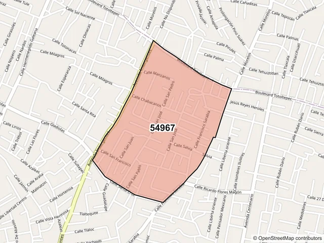 Mapa del código postal 54967, Tultepec, México
