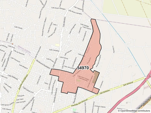 Mapa del código postal 54970, Tultepec, México