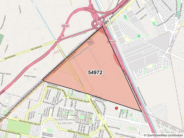 Mapa del código postal 54972, Tultepec, México