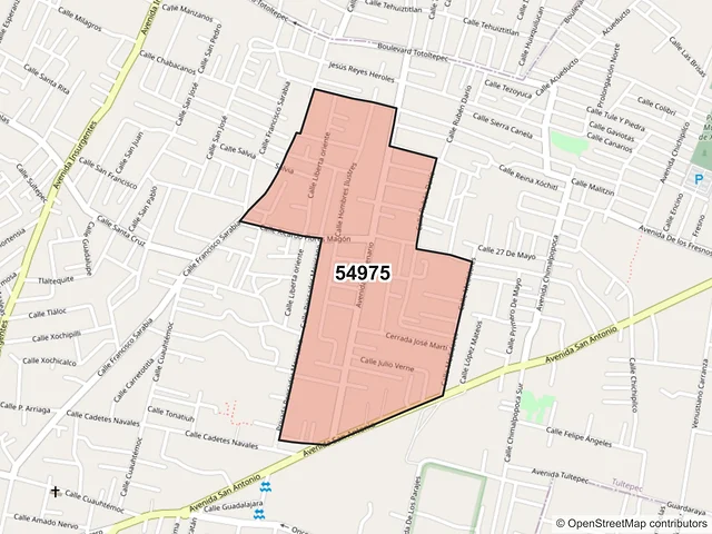 Mapa del código postal 54975, Tultepec, México
